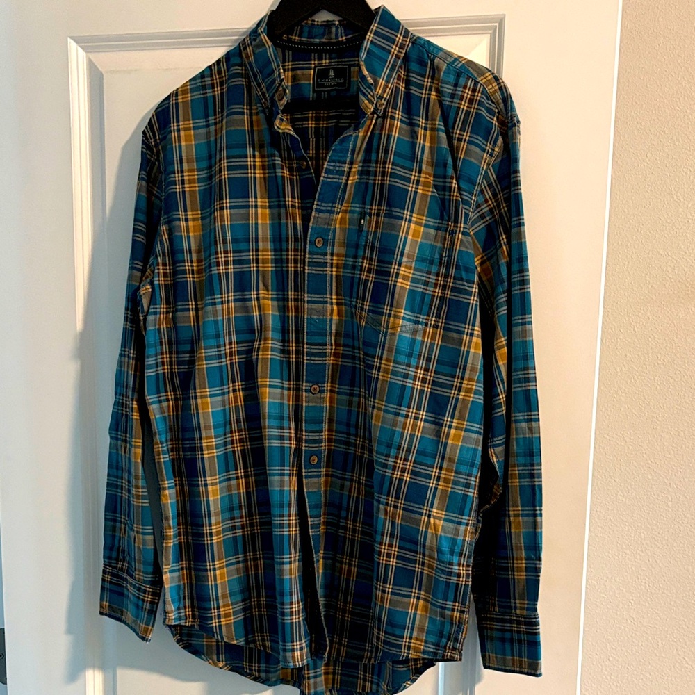 G.H. Bass & Co. Men's Blue and Yellow Plaid Shirt